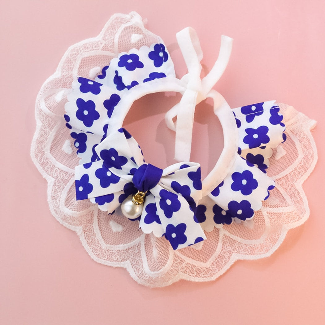 Mokka - Scalloped Lace Floral Bow Tie Cat Collar