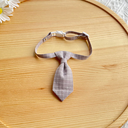 Mokka - Plaid Tie Accent Adjustable Cat Collar