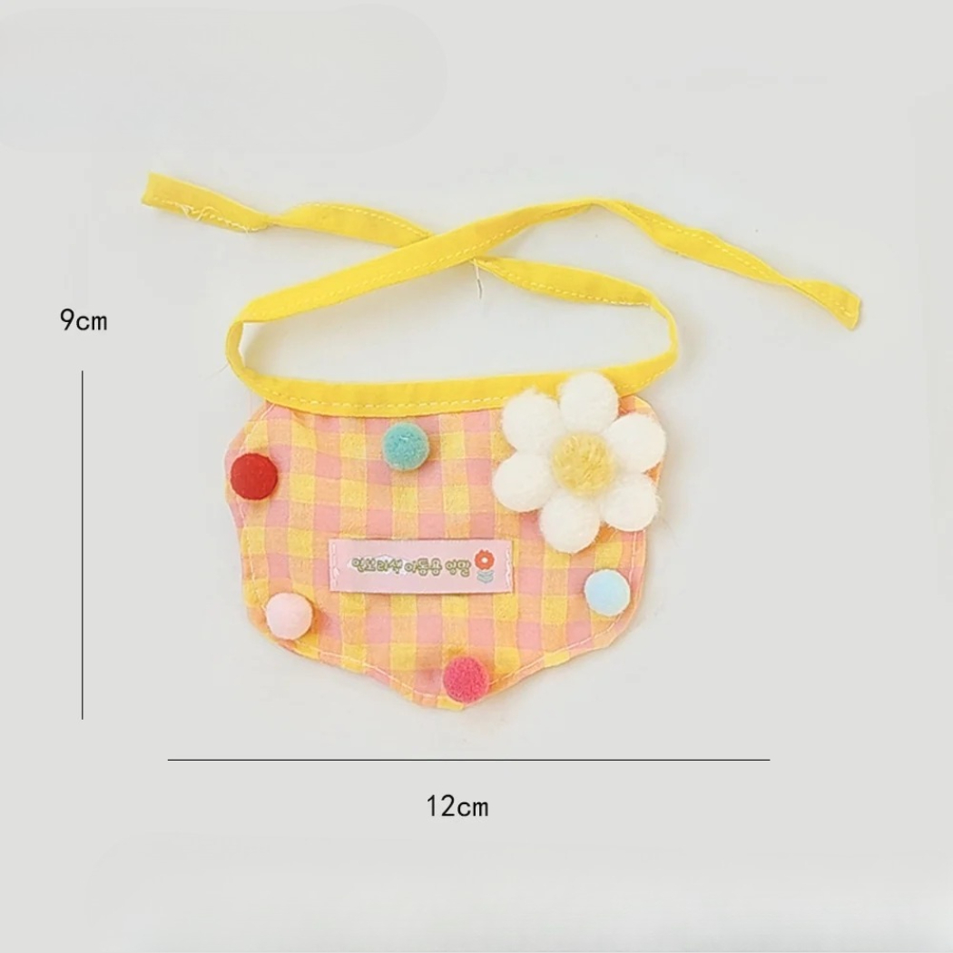 Mokka - Gingham Flower Pom-Pom Bib Pet Neckwear