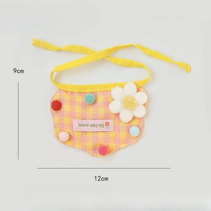 Mokka - Gingham Flower Pom-Pom Bib Pet Neckwear