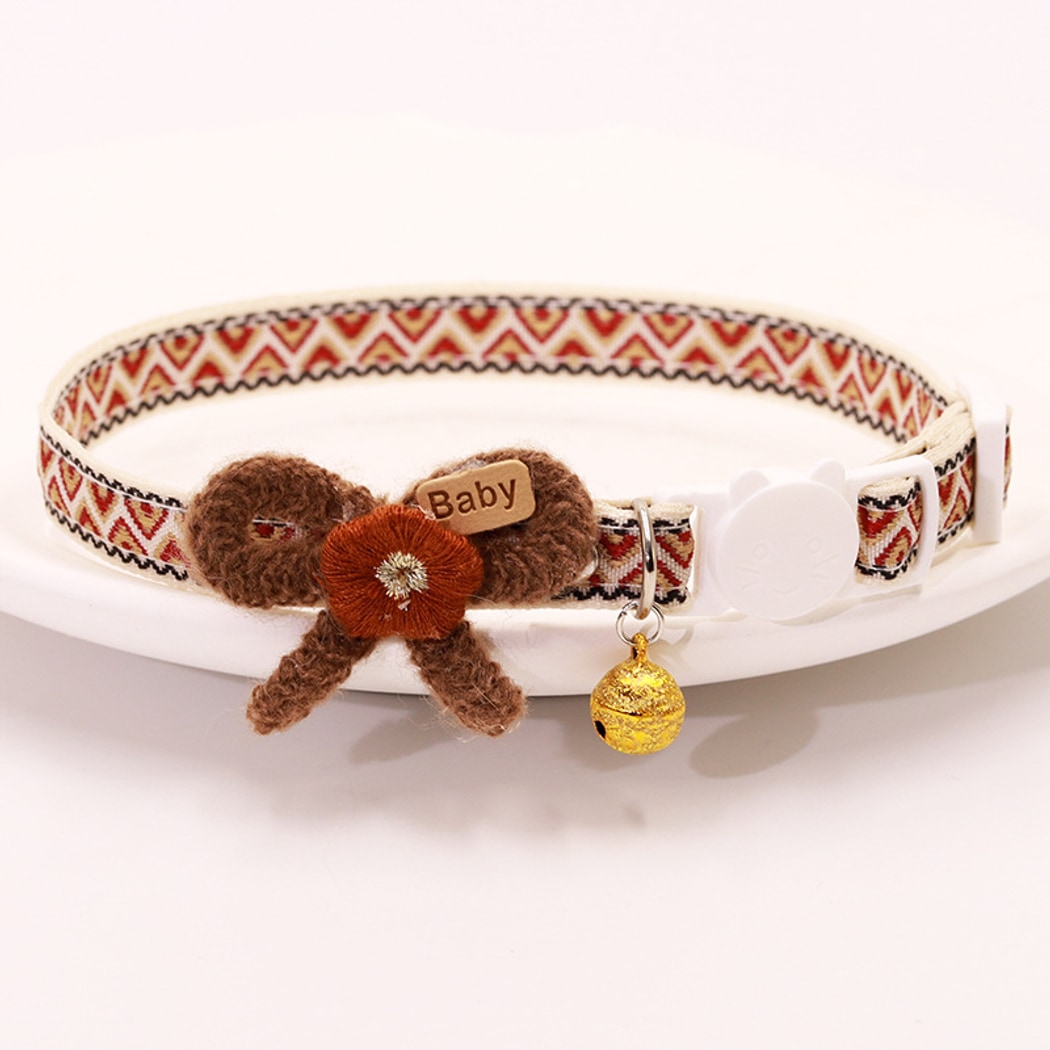 Mokka - Folksy Style Geometric Patterns Bow Cat Collar