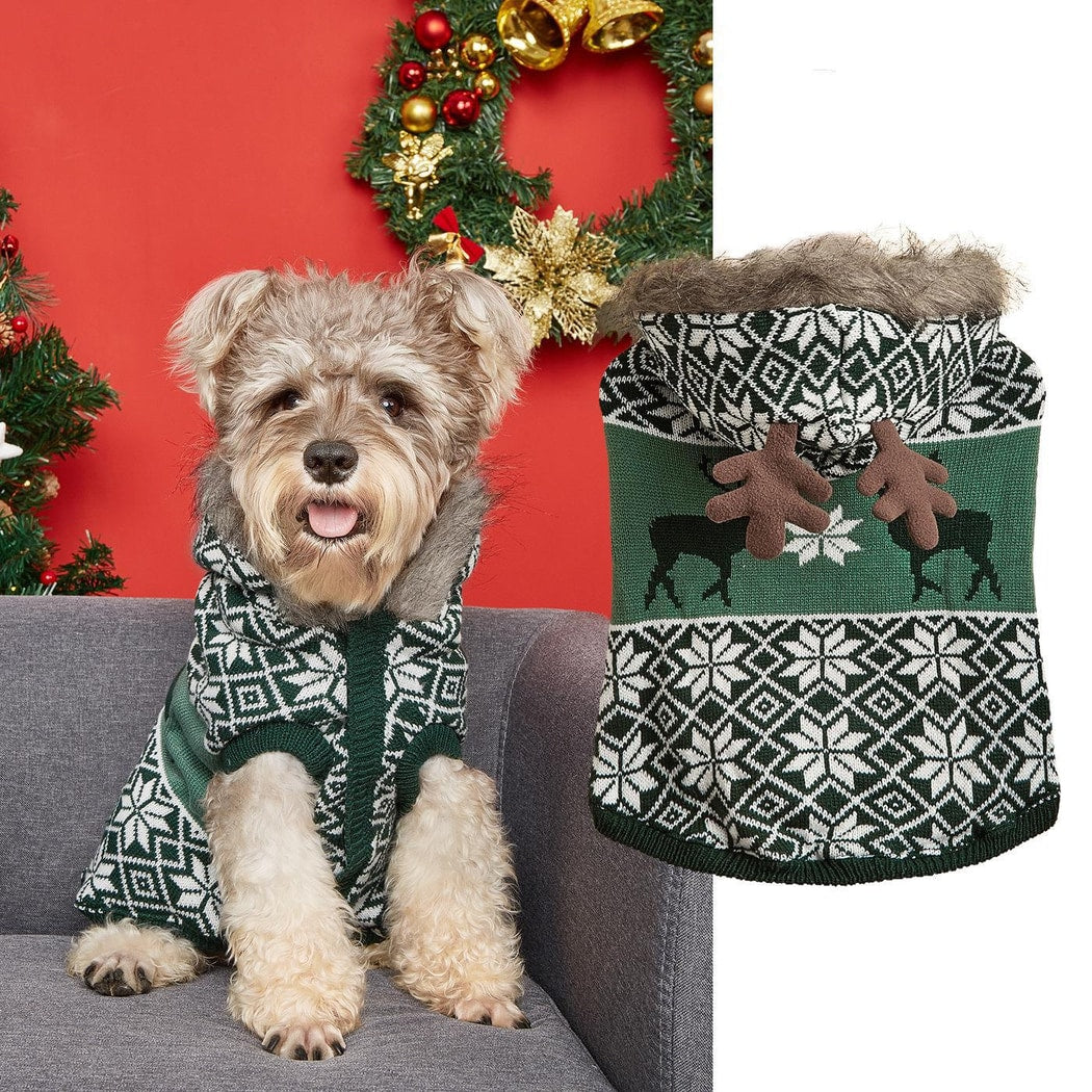 Christmoo - Christmas Snowflake Reindeer Knit Style Dog Sweater