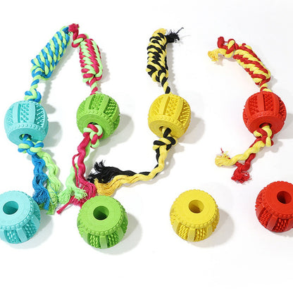 Close-up of Petkin rope and rubber chew toy showing texture and colors