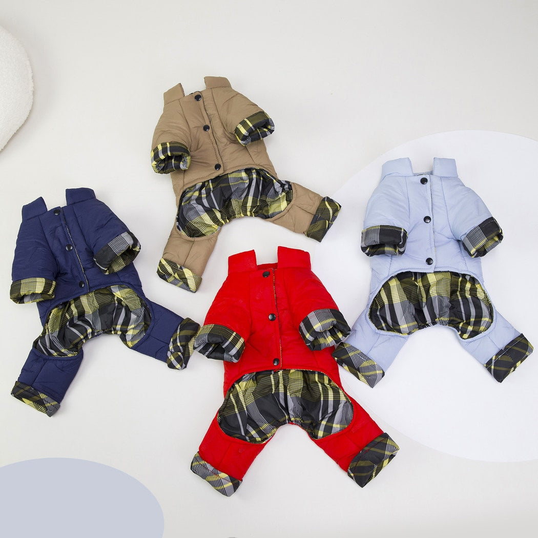 Ozzie - Plaid Cuff Lettered Dog Winter Coverall Coat