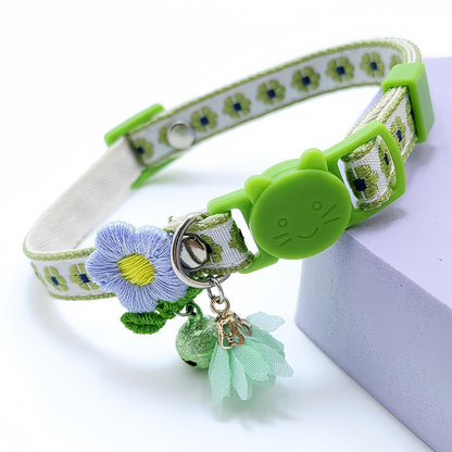 Mokka Floral Charm Cat Collar laid flat highlighting the charm detail