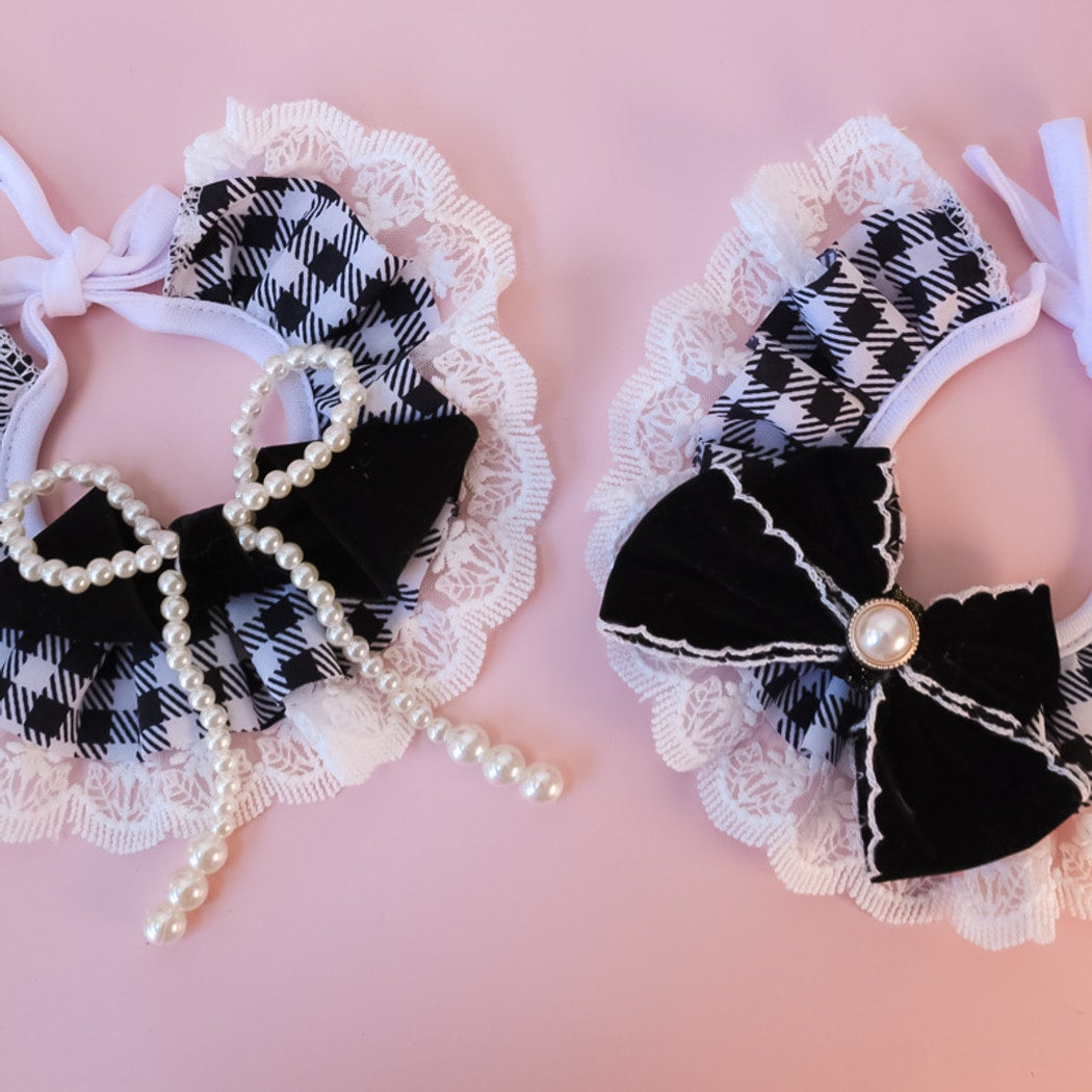 Mokka - Plaid Lace Bow Cat Collar Collar