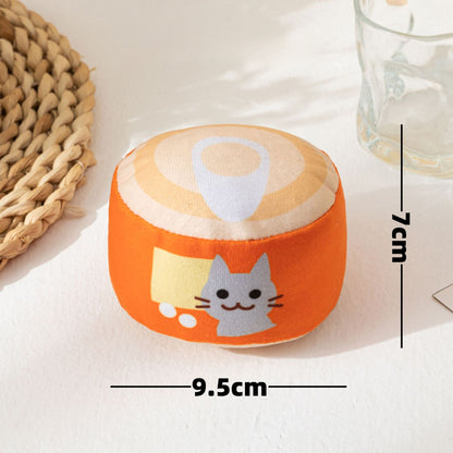 Moo plush can cat toy displayed on white background