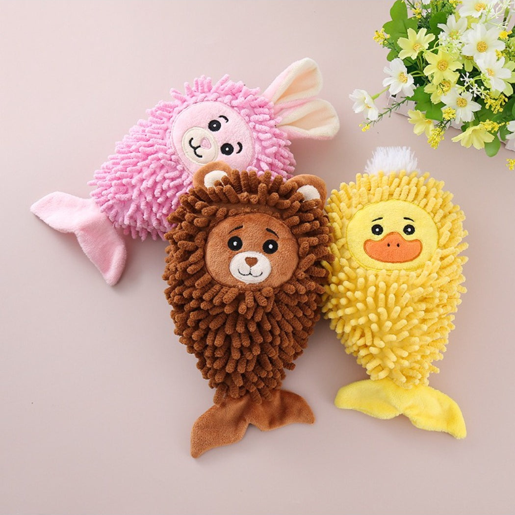Close-up of Petkin Animal Mop Plush Dog Toy showing soft plush material