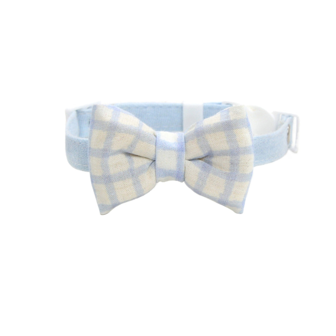 Mokka soft check bow breakaway cat collar displayed flat with bow attached