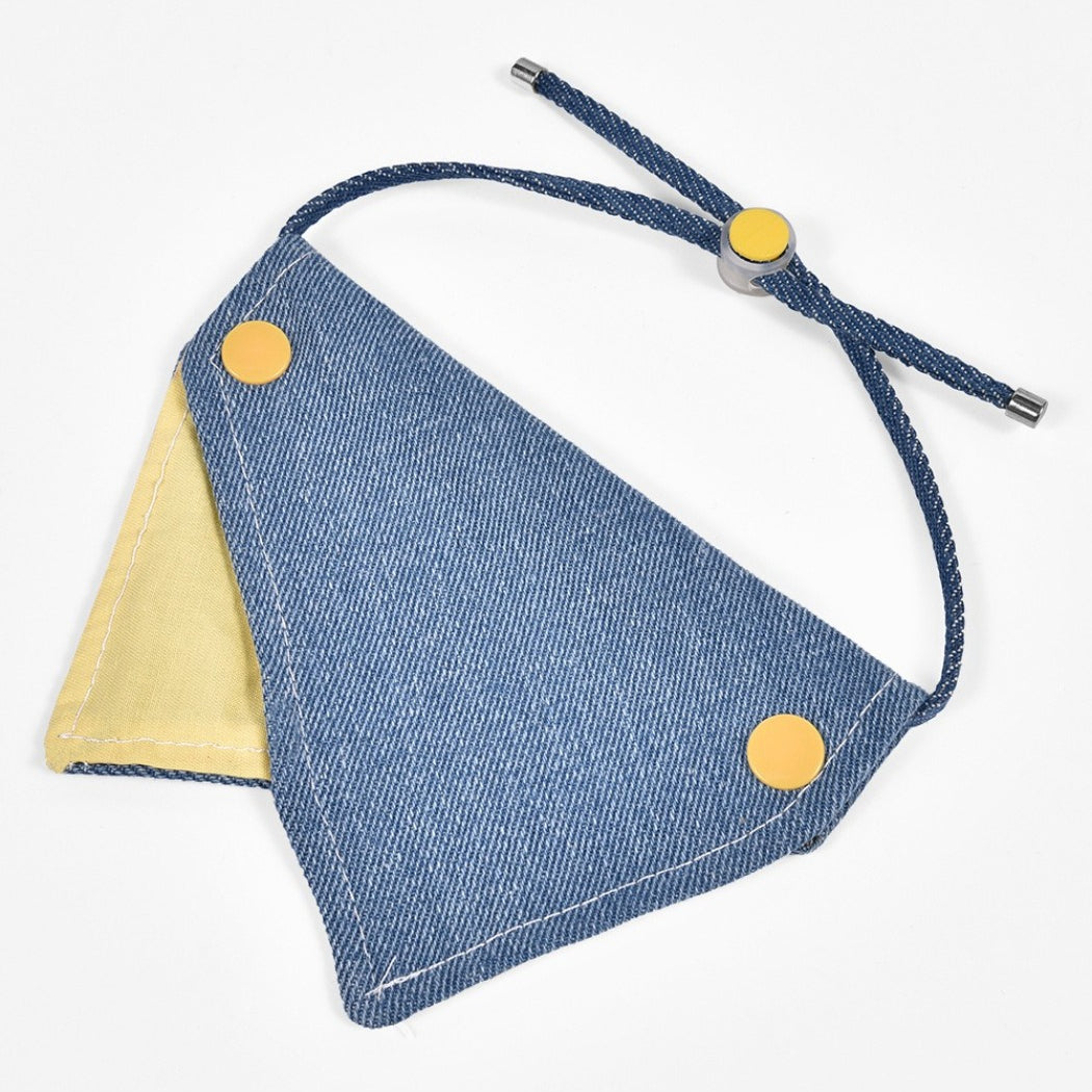 Close-up of Mokka cat showing button detail on the bandana