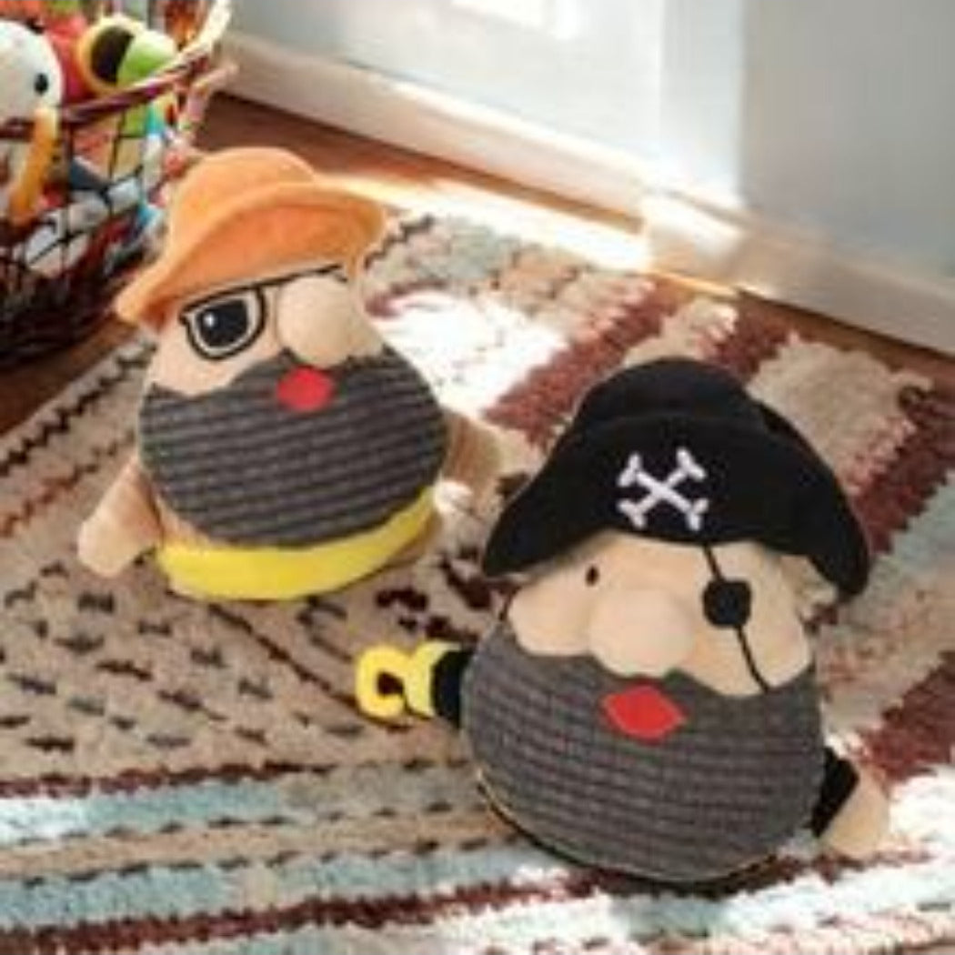 Close-up of Petkin cartoon pirate dog plush toy showing facial details