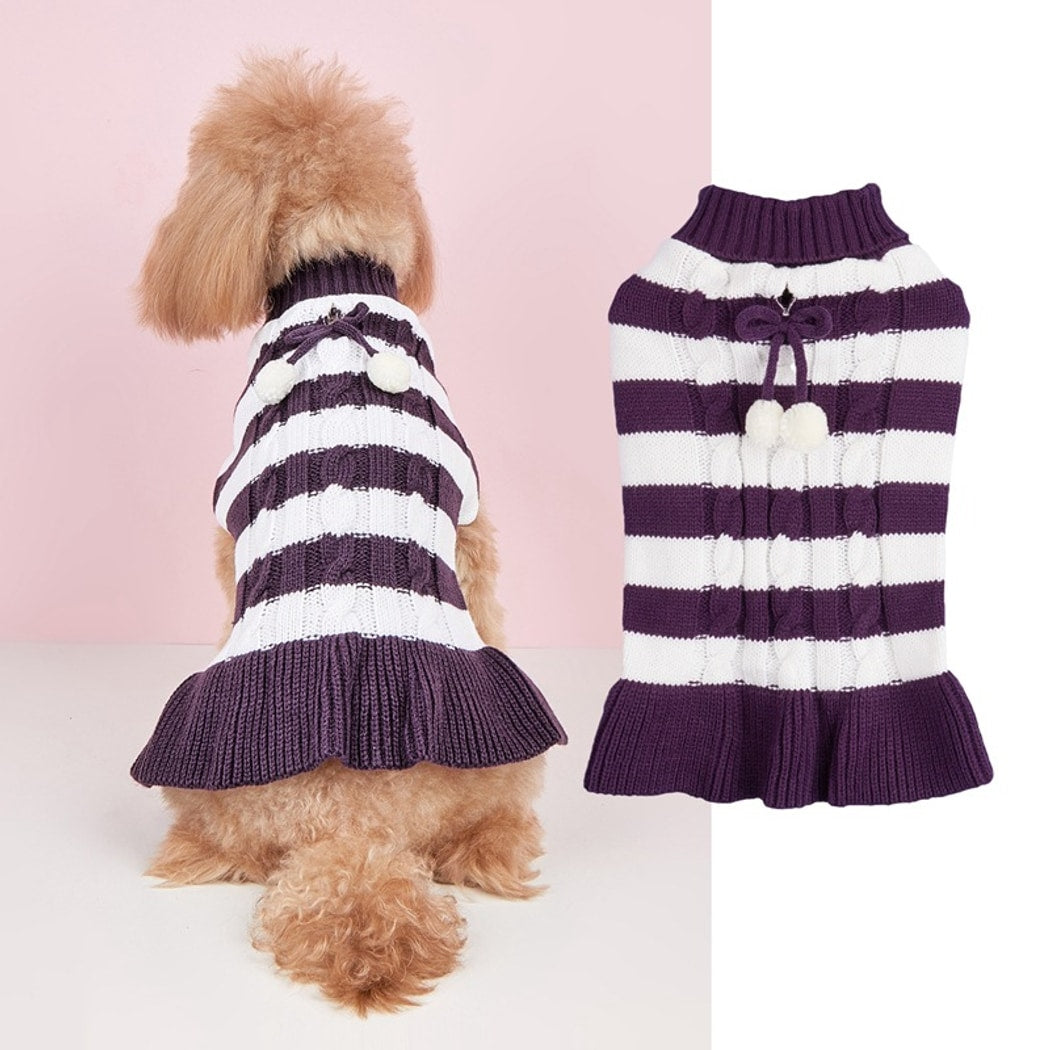 Ozzie - Ruffle Hem Cable Stripe Sweater Dress