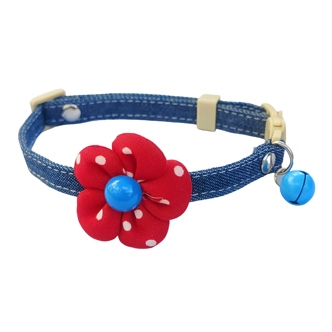 Polka dot bow detail on Mokka cat collar with attached bell