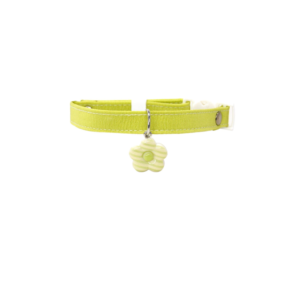 Side view of Mokka Daisy Charm Breakaway Collar with charm hanging from pink adjustable strap