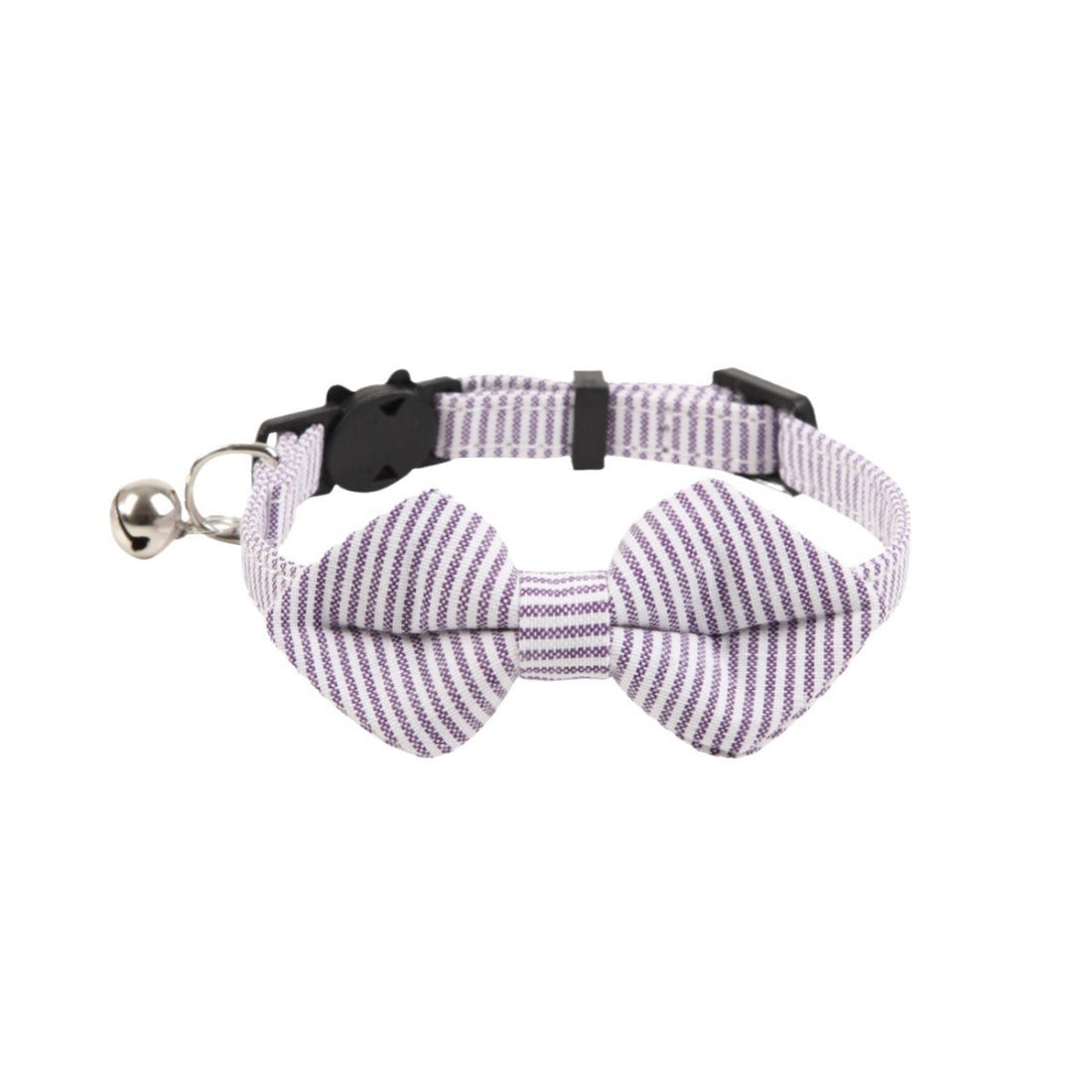 Mokka soft stripe bowtie cat collar shown from side angle highlighting bowtie