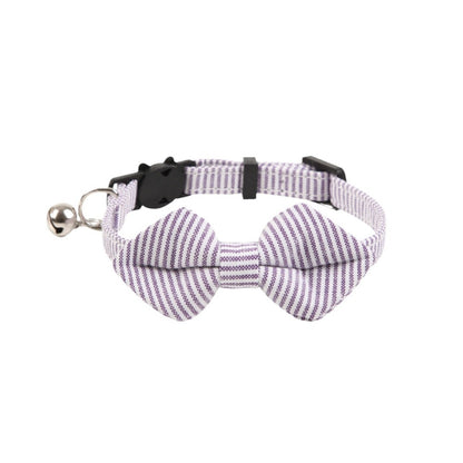 Mokka soft stripe bowtie cat collar shown from side angle highlighting bowtie