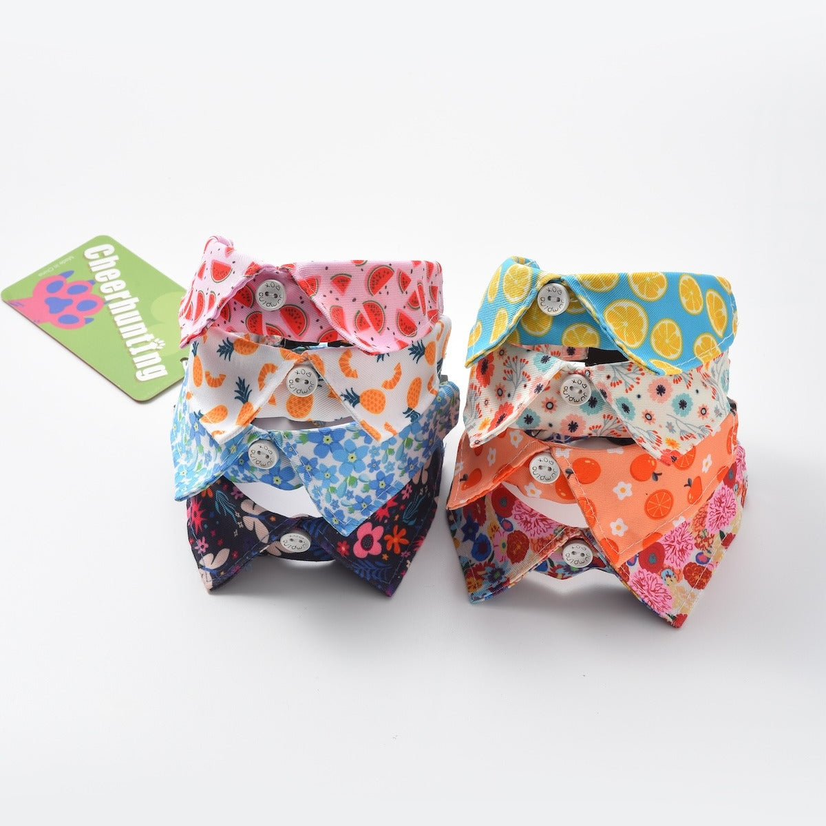 Close-up photo of Mokka Flowal Cat Collar with floral pattern on fabric
