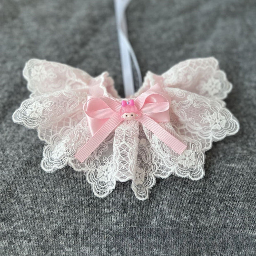 Mokka - Floral Lace-Look Bow Bib Pet Neckwear