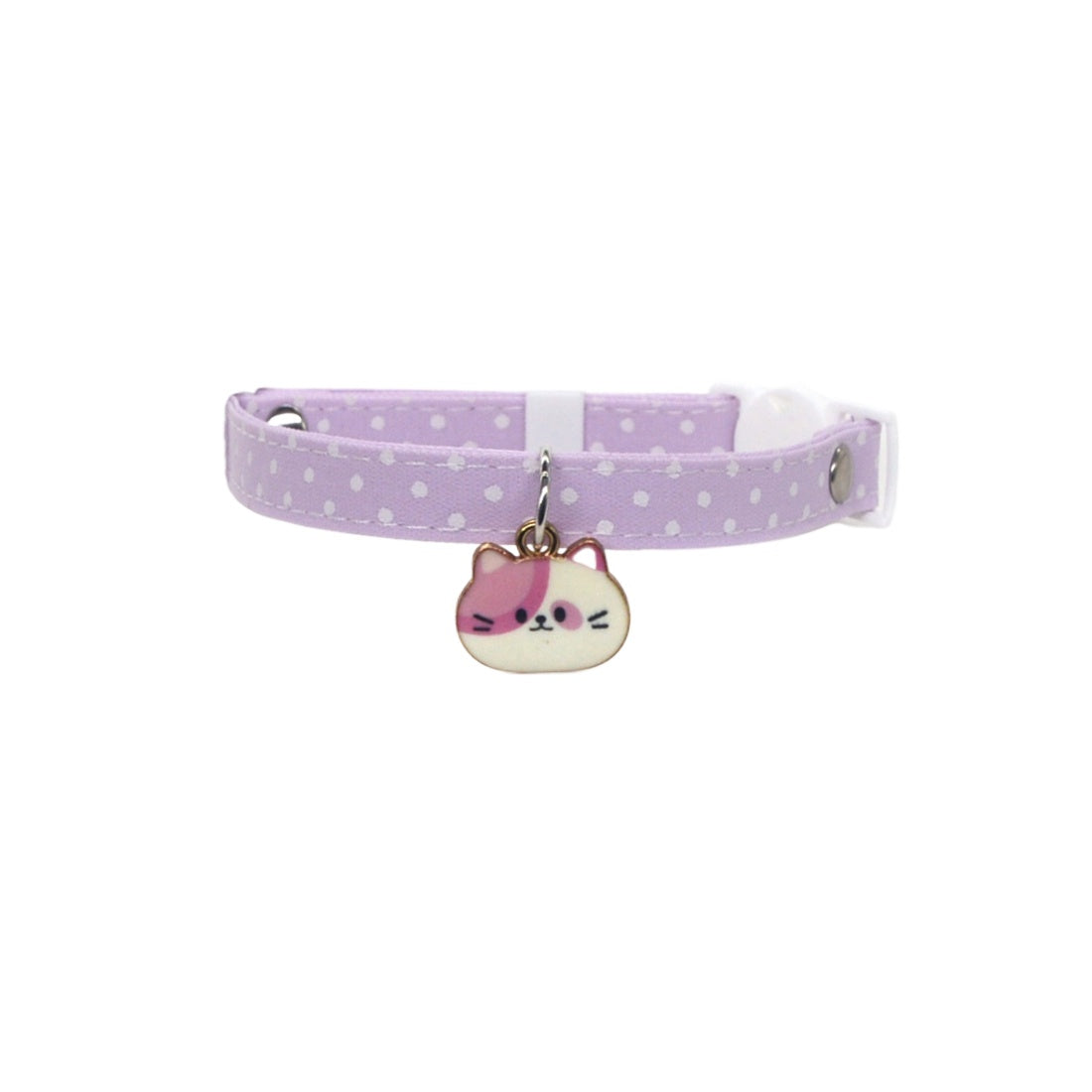 Mokka cat face charm and bell on pink adjustable breakaway cat collar