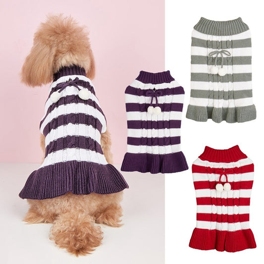 Ozzie - Ruffle Hem Cable Stripe Sweater Dress