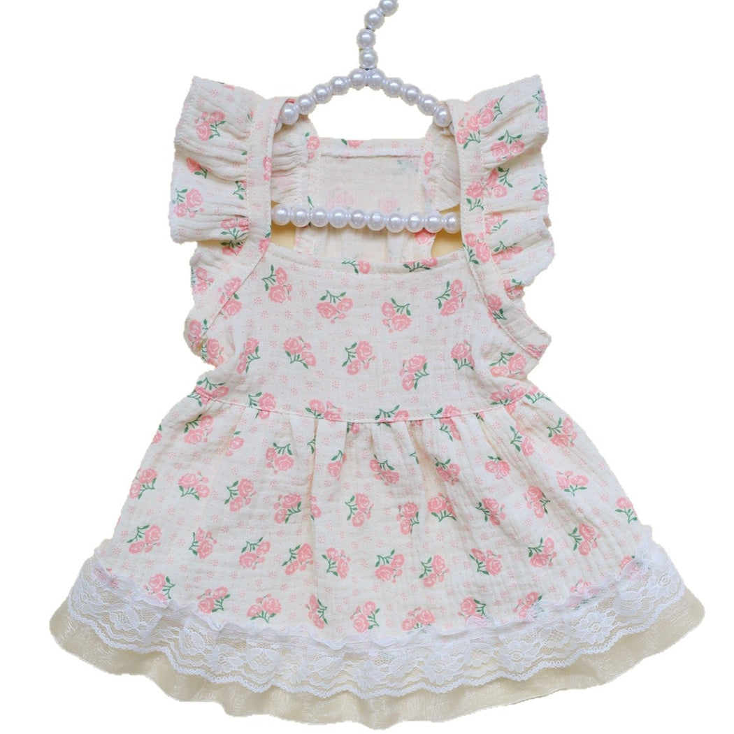 Ozzie - Lace Hem Rose Print Pet Skirt Dress