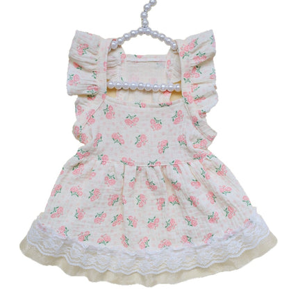 Ozzie - Lace Hem Rose Print Pet Skirt Dress