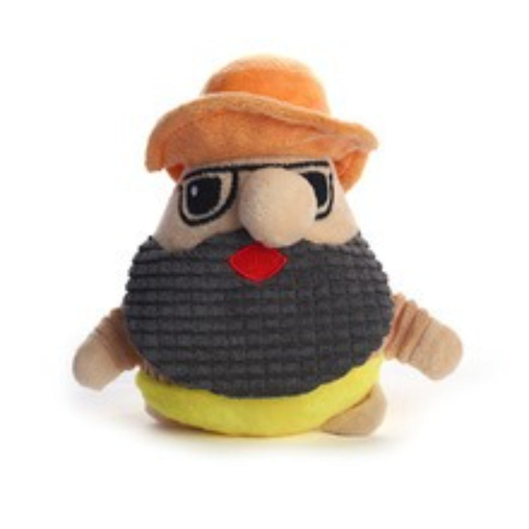 Side view of Petkin cartoon pirate dog plush toy in pirate costume