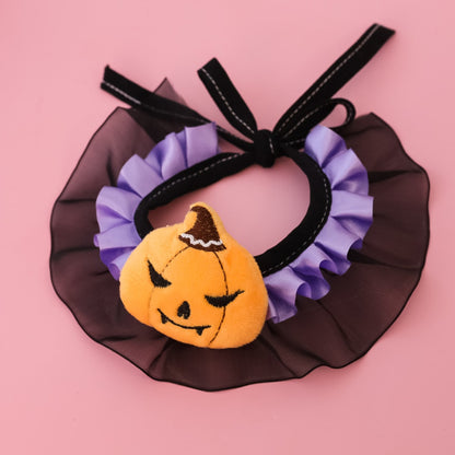 Halloweek - Pumpkin Bow Lace Halloween Pet Collar