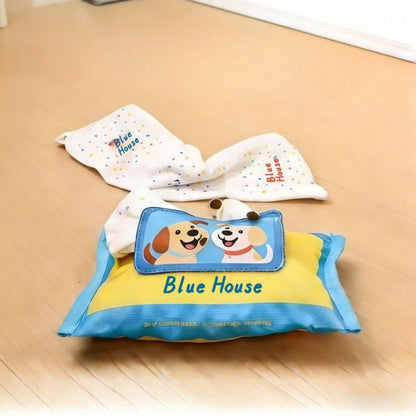 Petkin Treat Pocket Crinkle Dog Toy held in hand displaying size and texture