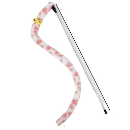 Moo Plush Worm Cat Teaser Wand with red worm plush shown from an angle