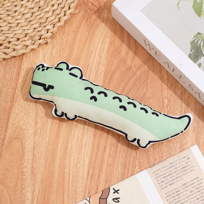 Side view of Moo animal plush cat toy highlighting its soft texture and playful design