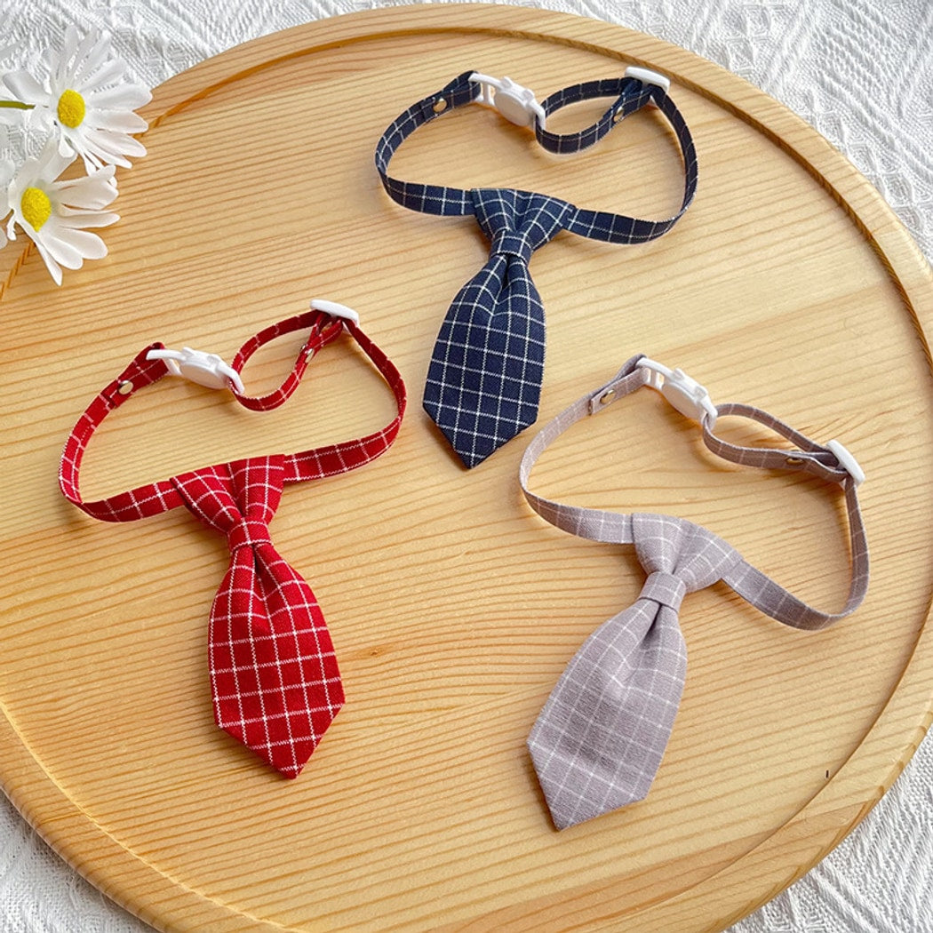 Mokka - Plaid Tie Accent Adjustable Cat Collar