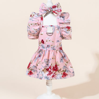 Side view of the leopard dog dress showing the bow and sleeveless design