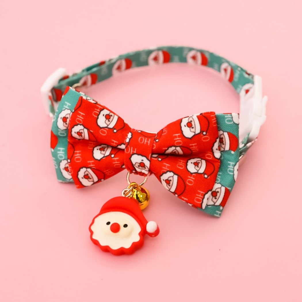 Christmoo - Adjustable Christmas Print Bow Tie Cat Collar