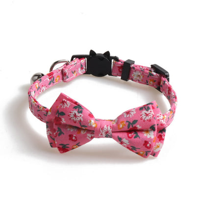 Mokka floral bowtie cat collar with bell view 4