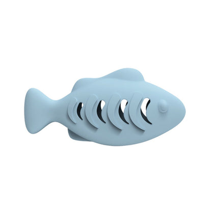 Moo fish design dual-sided leaky cat food toy displayed from top view