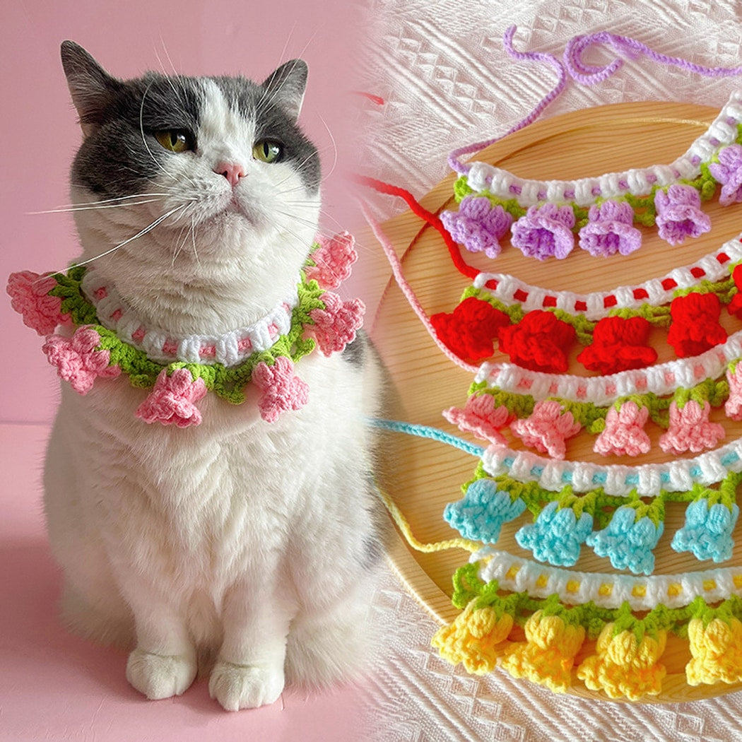 Mokka - Floral Princess Style Knit Cat Collar