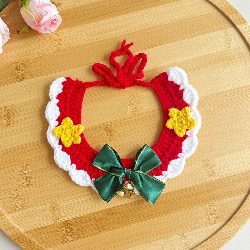 Mokka - Christmas Crochet Hat and Bow Pet Collar