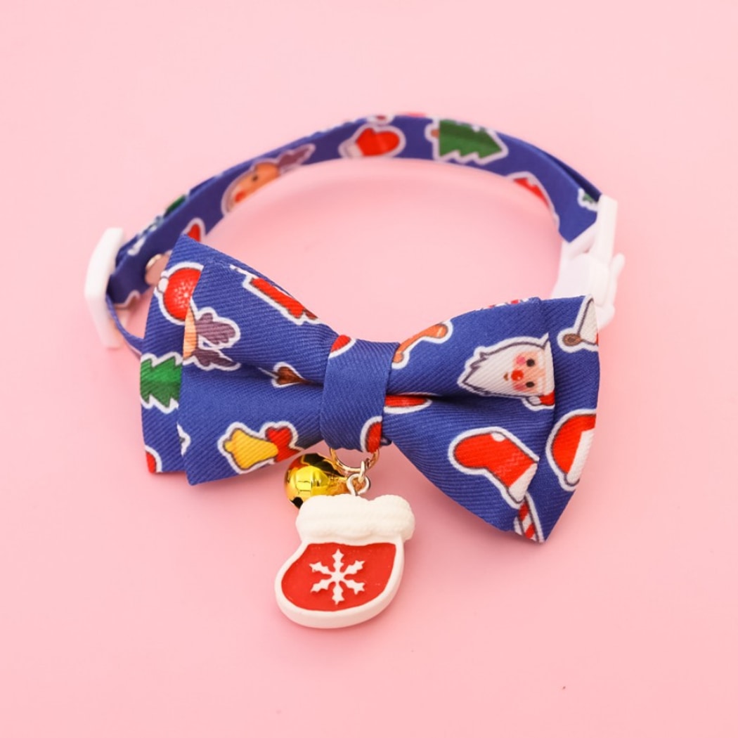Christmoo - Adjustable Christmas Print Bow Tie Cat Collar
