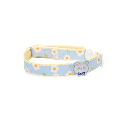 Mokka Daisy Charm cat collar displayed flat showing full length and charm