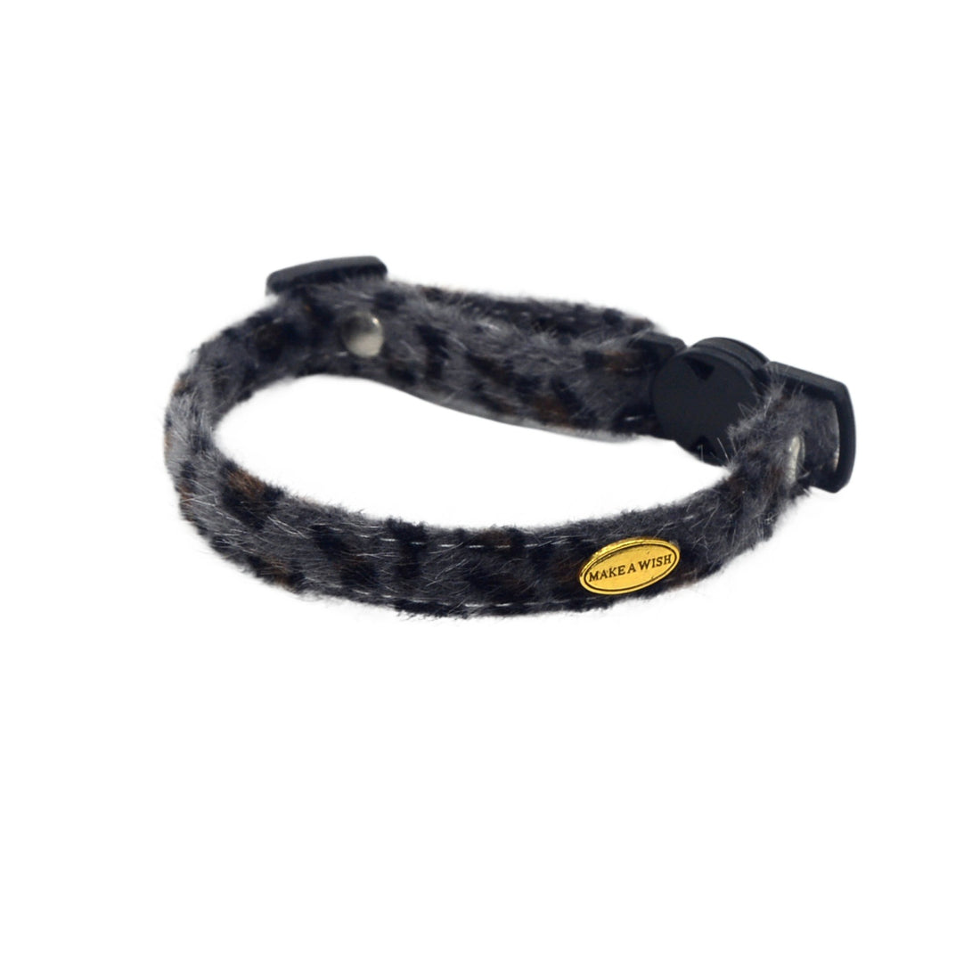 Mokka leopard print cat collar showing soft fuzzy texture and adjustable strap