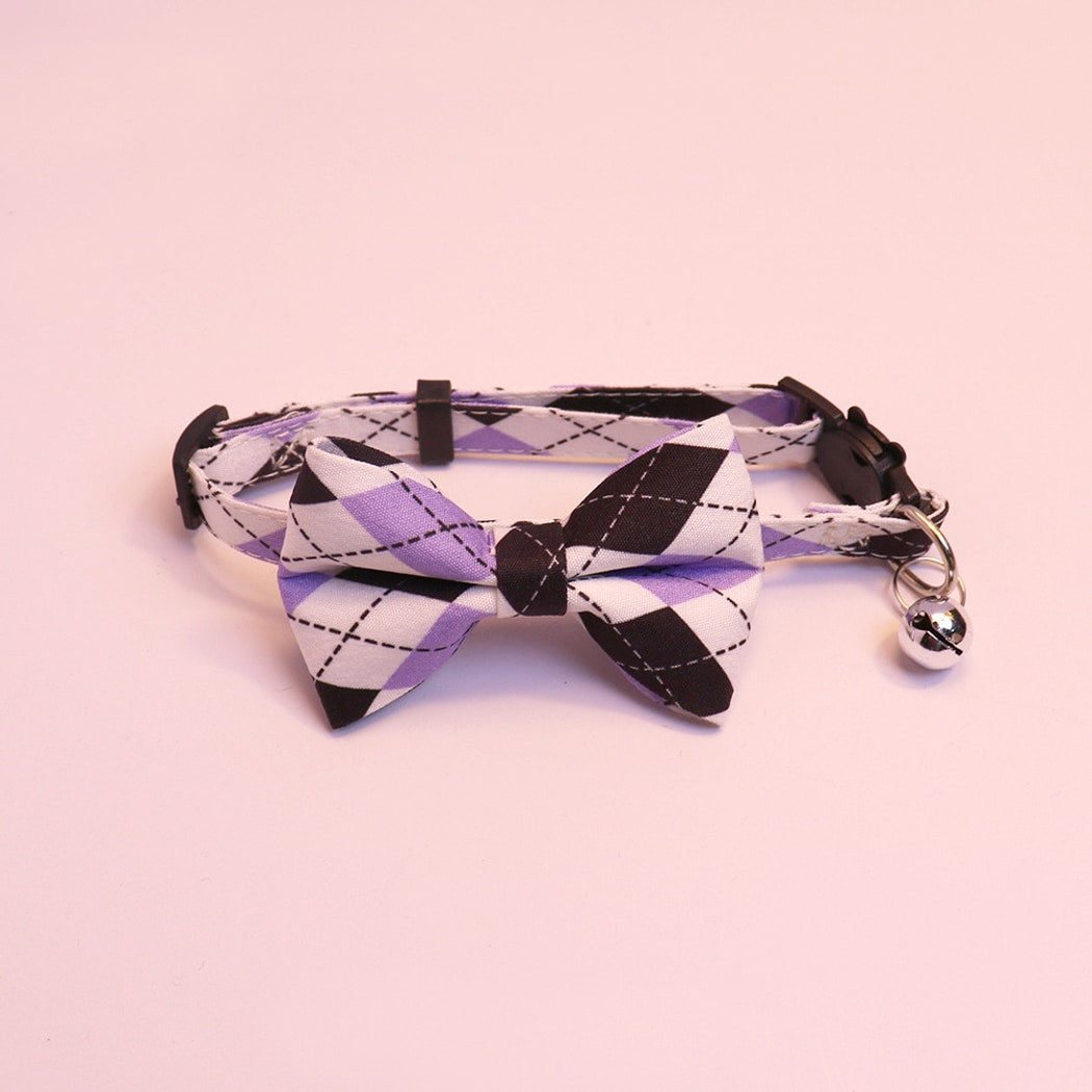 Mokka - Elegant Argyle Print Bow Tie Cat Collar