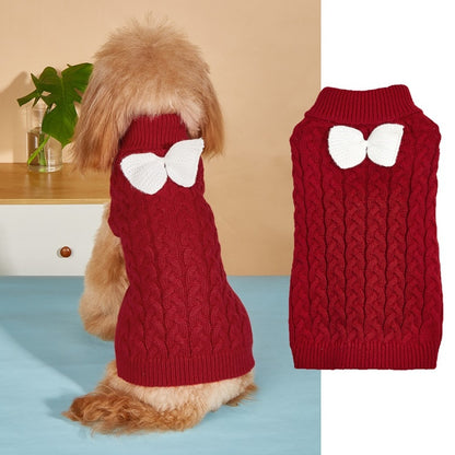 Ozzie - Bow Detail Cable Knit Dog Sweater
