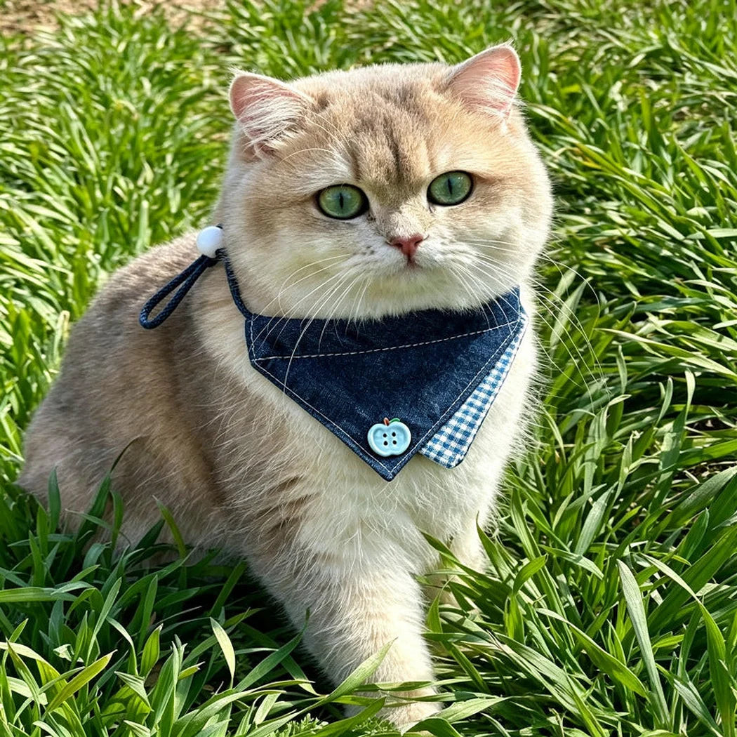 Mokka - Check Button Detail Bib Pet Neckwear