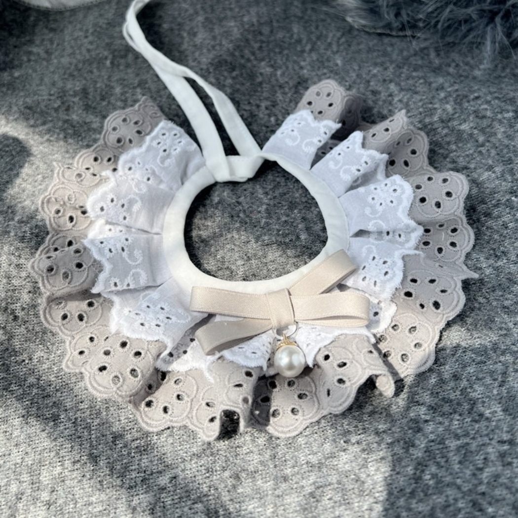 Mokka - Floral Scalloped Bow Bib Pet Neckwear