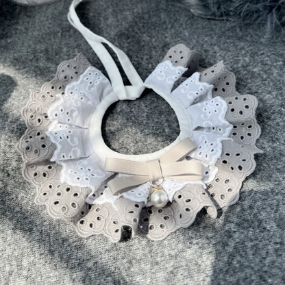 Mokka - Floral Scalloped Bow Bib Pet Neckwear