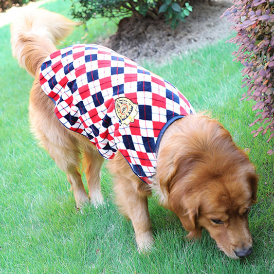 Ozzie - Plaid Dog Vest Sweater With Crest Detail