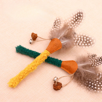 Moo 3 pcs feather cat toy set with colorful feathers attached to sticks