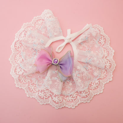Mokka - Scalloped Lace Bow Accent Cat Collar