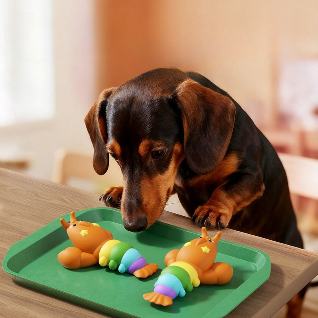 Close-up of Petkin Rainbow Lobster dog toy showing colorful lobster shape